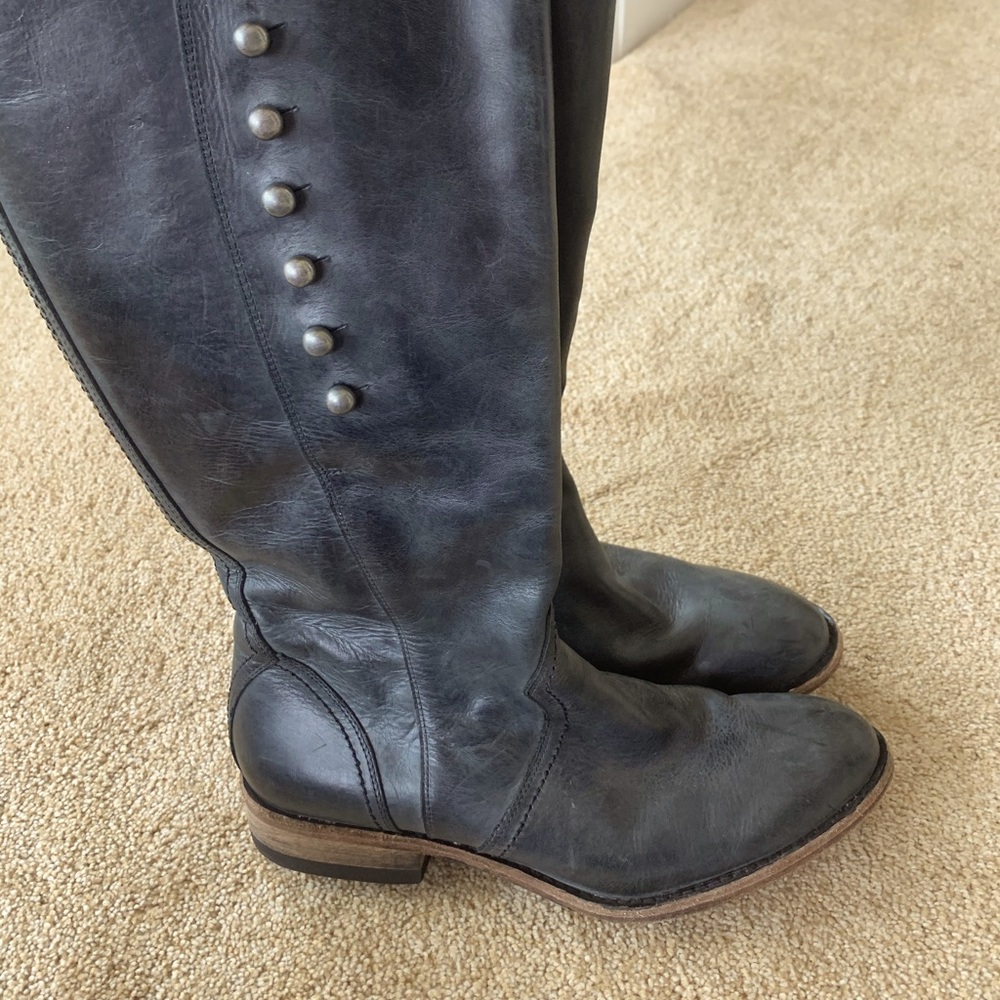 Lucchese Black Leather Knee-High Heeled Boots